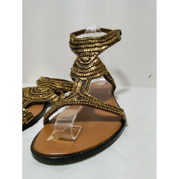Zingara Womens Metallic Gold Sequins Open Toe Flat Sandals Size 38/7.5 - Picture 3 of 12